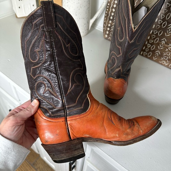 Larry Mahan Vintage Western Cowboy Boots Brown/Orange Leather Size 6.5 Women - Picture 8 of 10